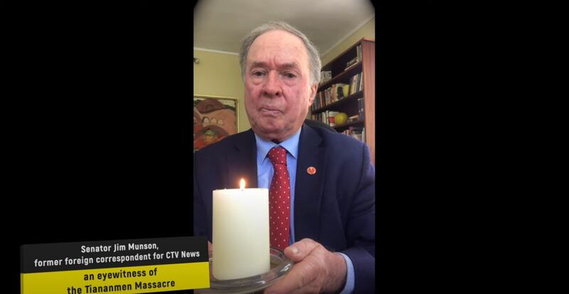 加拿大参议员吉姆·穆森(Jim Munson)当年亲眼见证天安门屠杀。 (网路截图)