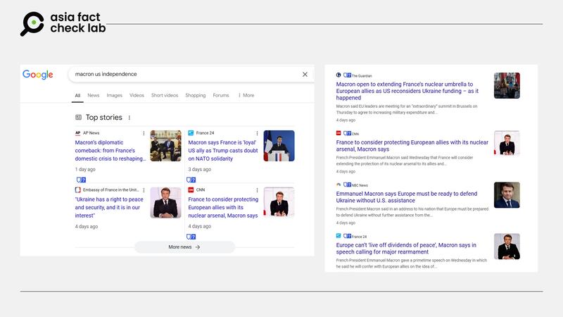 主流媒體報導的截圖相關的馬克龍演講內容。
