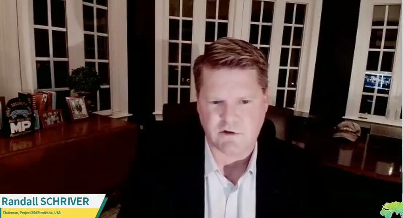 前美国国防部印太事务助理部长薛瑞福。(远景基金会直播截图)