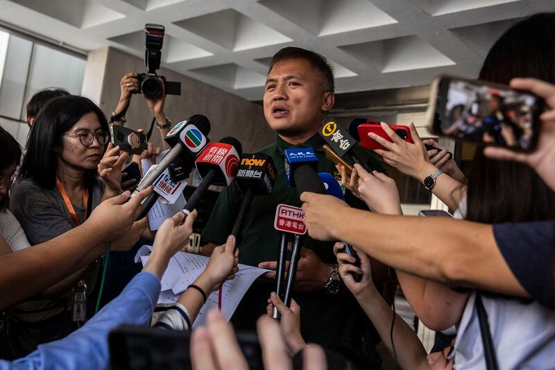 "I welcome this ruling, which is very reasonable," Ronson Chan, chairman of the Hong Kong Journalists Association, told media outside the High Court in Hong Kong on Friday, July 28, 2023. Credit: Isaac Lawrence/AFP