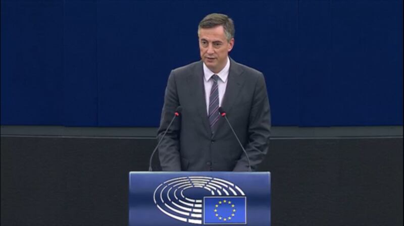 “共同外交暨安全政策”提案人麦卡利斯特(David McAllister)表示,欧盟需要实现发展全球领导角色的战略目标。(蔡凌拍摄 网站 会议)