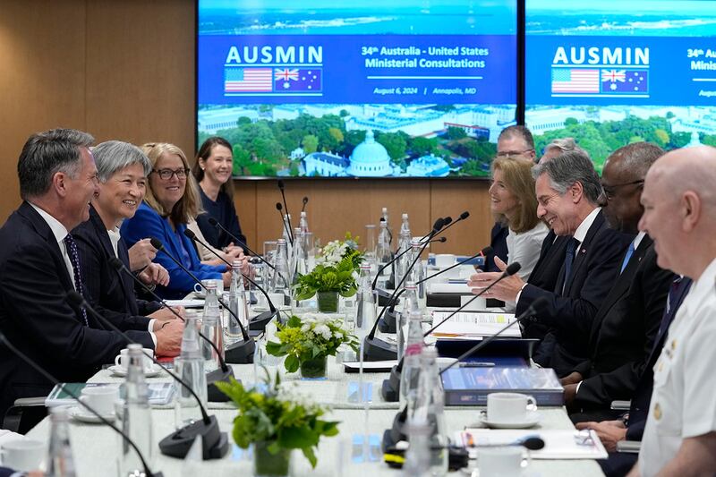 2024年8月6日,美国与澳大利亚在美国安纳波利斯举行年度美澳部长级磋商会议。(美联社)