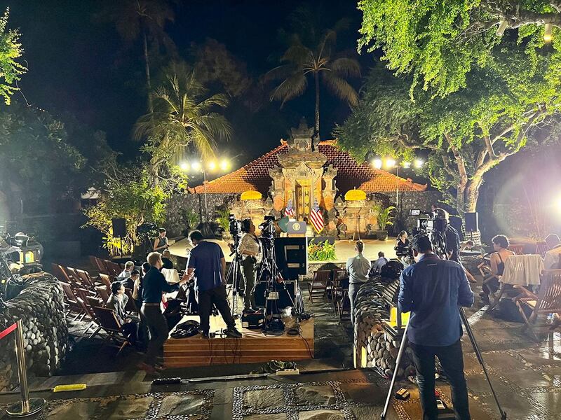 拜登的户外记者会现场 (唐家婕摄)