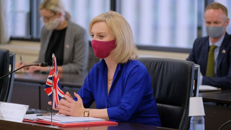 英国贸易部长特拉斯(Liz Truss)呼吁盟国,必须对中国破坏国际贸易规则的行为採取强硬态度。(法新社)